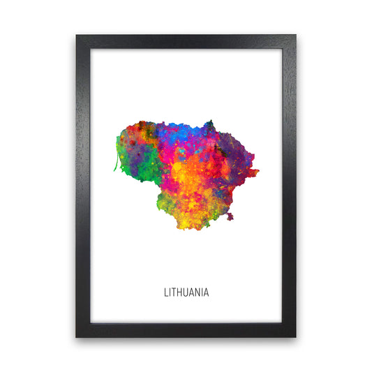 Lithuania Watercolour Map Art Print by Michael Tompsett Black Grain