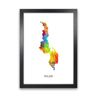 Malawi Watercolour Map Art Print by Michael Tompsett Black Grain