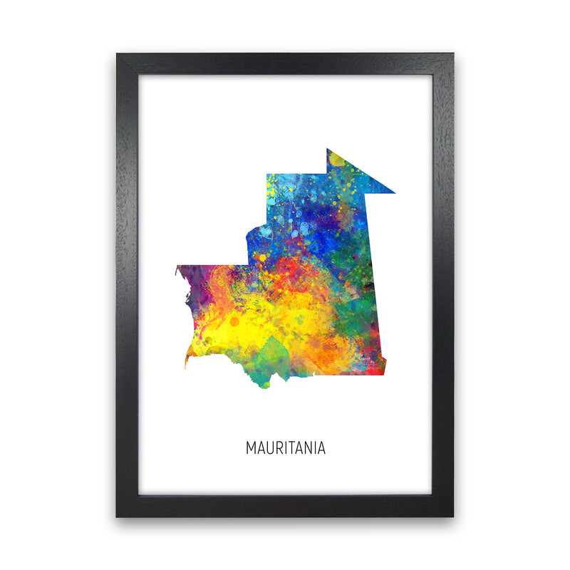 Mauritania Watercolour Map Art Print by Michael Tompsett Black Grain