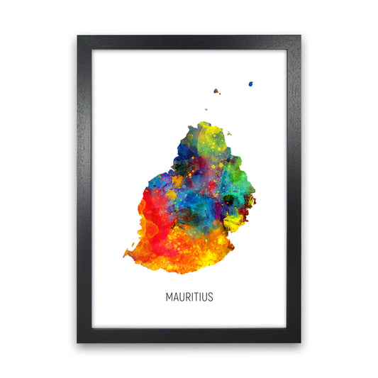 Mauritius Watercolour Map Art Print by Michael Tompsett Black Grain
