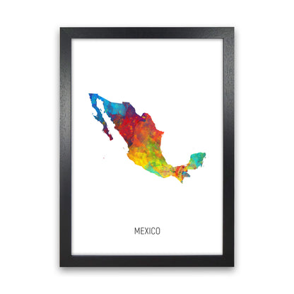 Mexico Watercolour Map Art Print by Michael Tompsett Black Grain