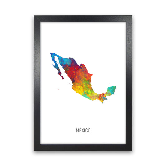 Mexico Watercolour Map Art Print by Michael Tompsett Black Grain