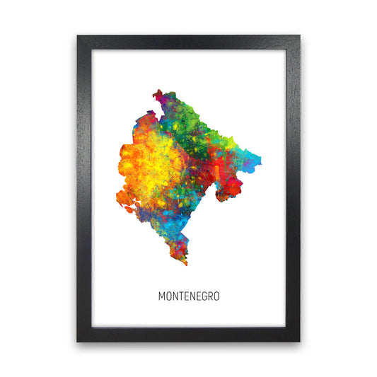 Montenegro Watercolour Map Art Print by Michael Tompsett Black Grain
