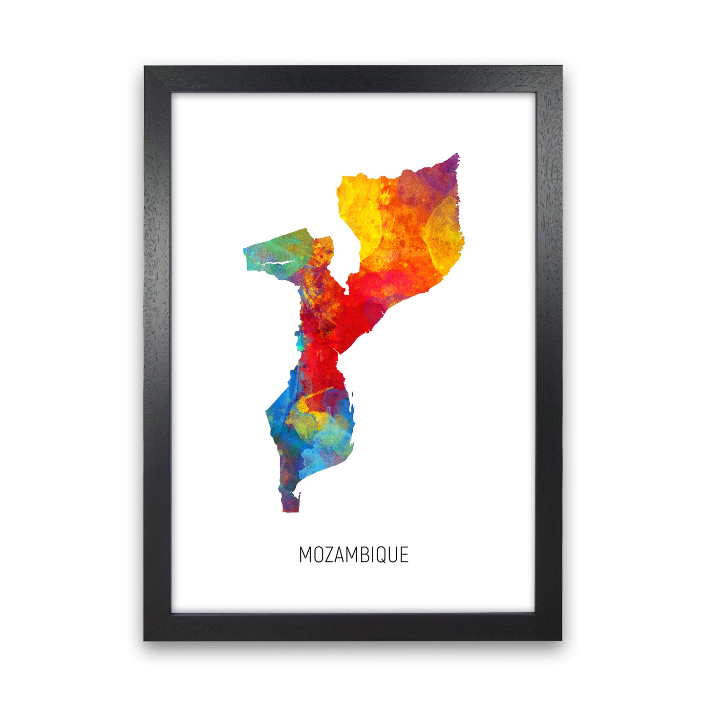 Mozambique Watercolour Map Art Print by Michael Tompsett Black Grain