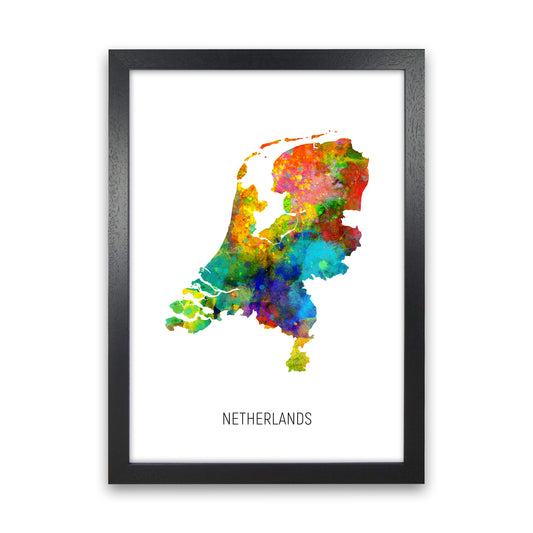 Netherlands Watercolour Map Art Print by Michael Tompsett Black Grain