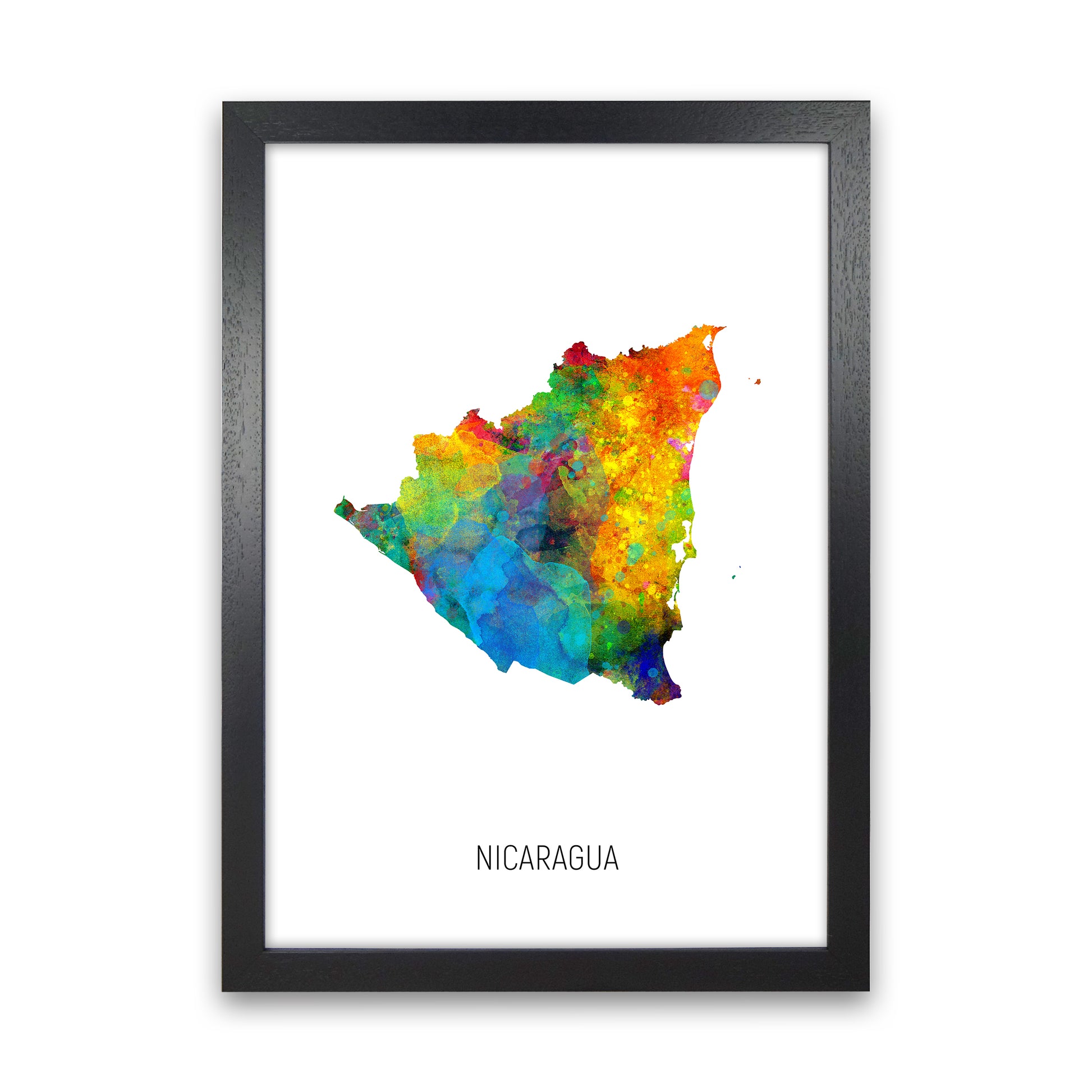 Nicaragua Watercolour Map Art Print by Michael Tompsett Black Grain