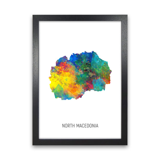 North Macedonia Watercolour Map Art Print by Michael Tompsett Black Grain