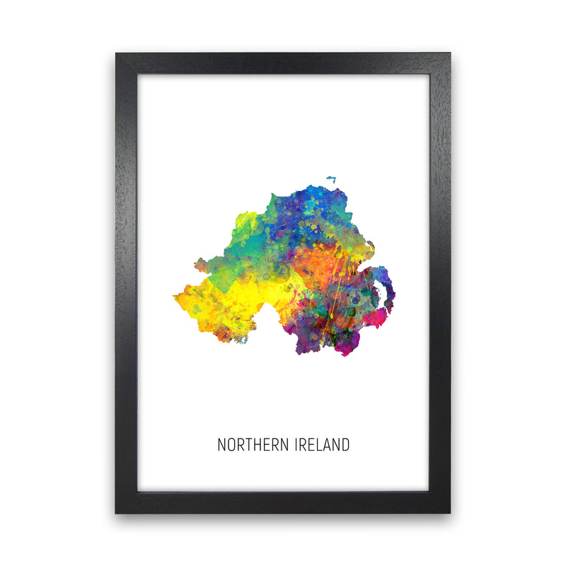 Northern Ireland Watercolour Map Print by Michael Tompsett Black Grain
