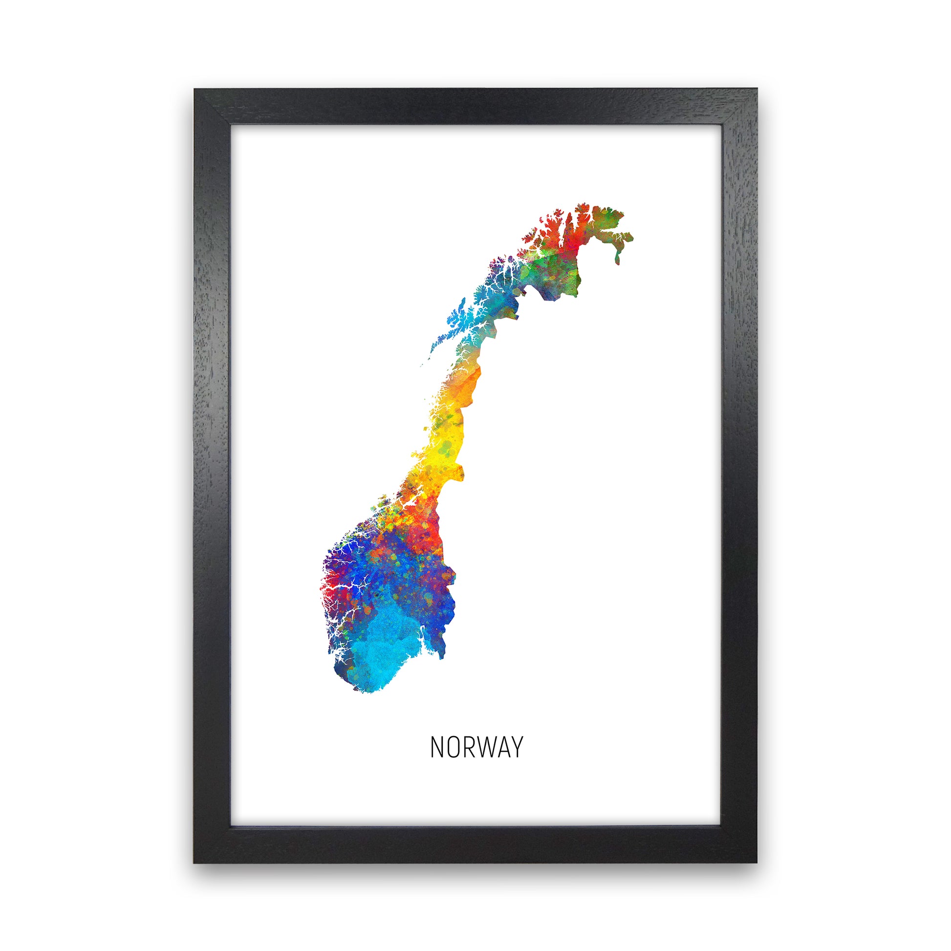 Norway Watercolour Map Art Print by Michael Tompsett Black Grain
