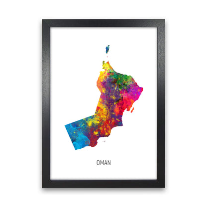 Oman Watercolour Map Art Print by Michael Tompsett Black Grain