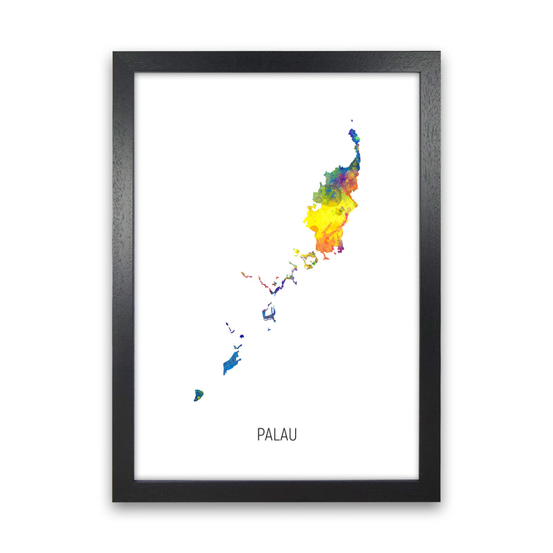 Palau Watercolour Map Art Print by Michael Tompsett Black Grain