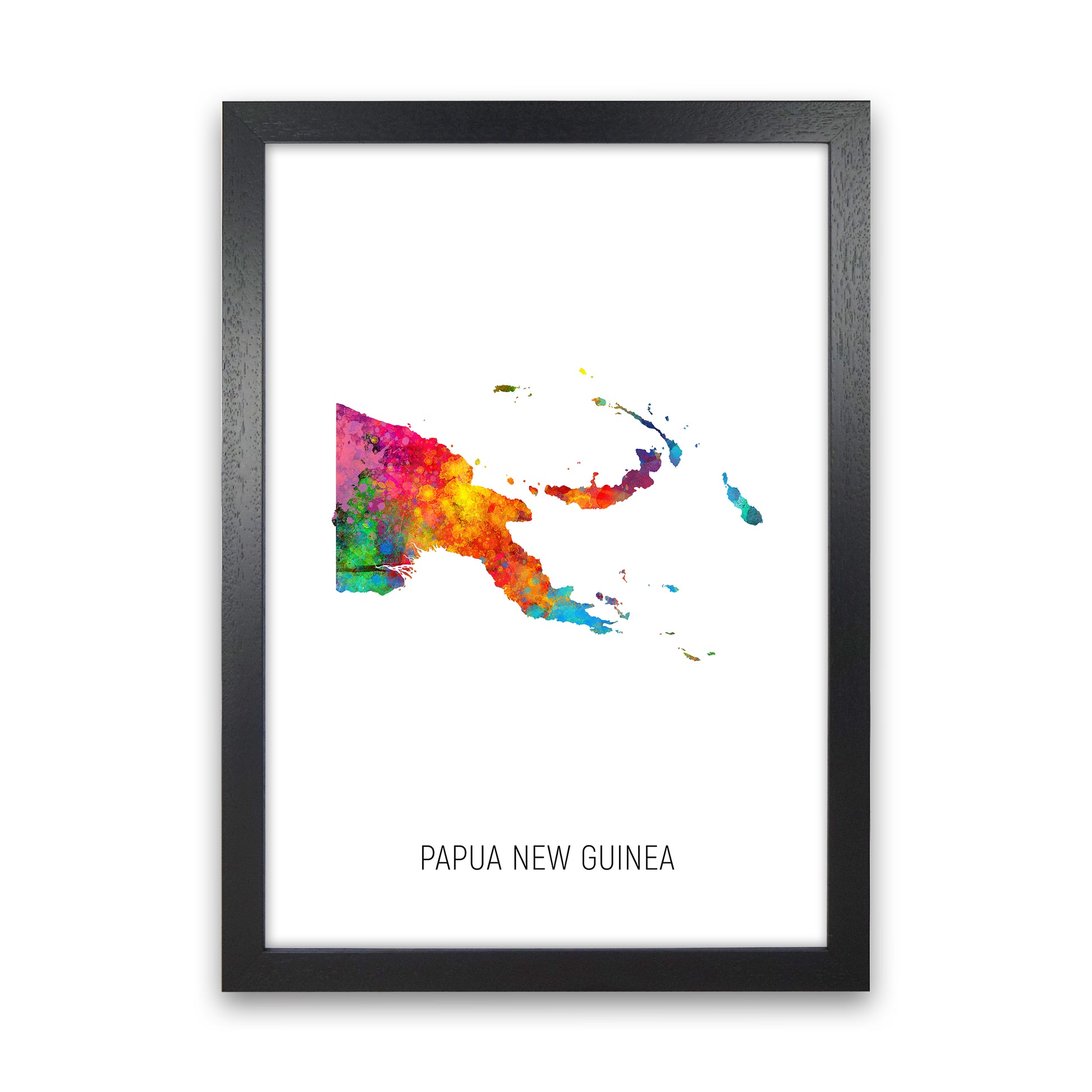 Papua New Guinea Watercolour Map Print by Michael Tompsett Black Grain