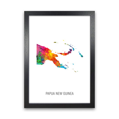 Papua New Guinea Watercolour Map Print by Michael Tompsett Black Grain