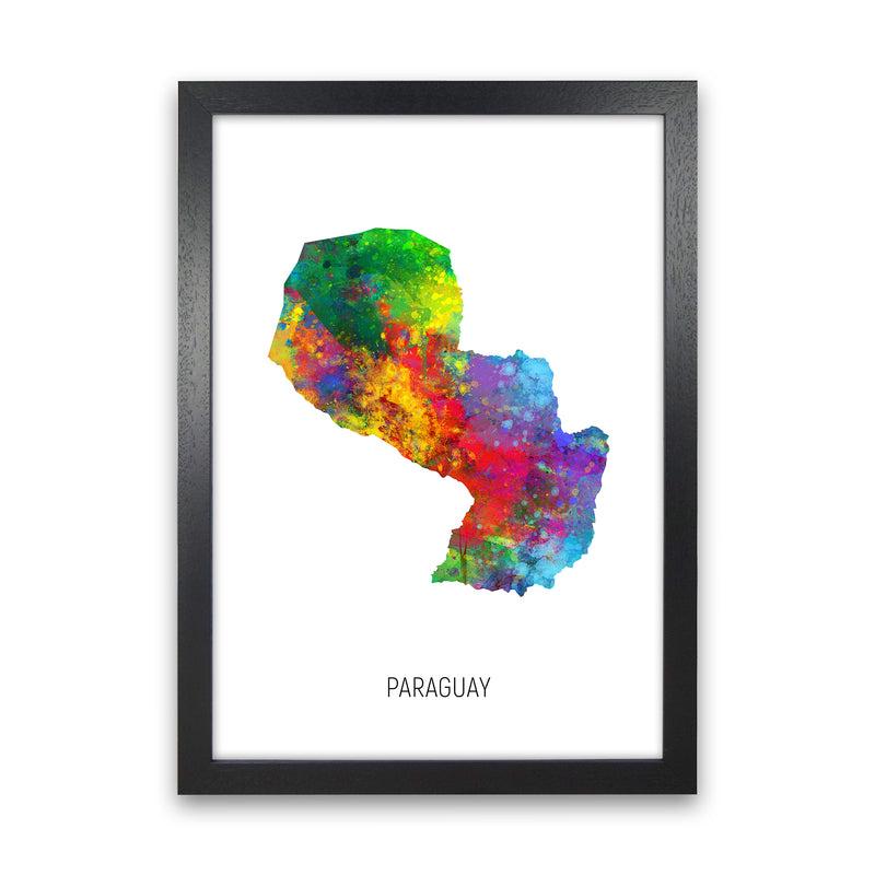 Paraguay Watercolour Map Art Print by Michael Tompsett Black Grain