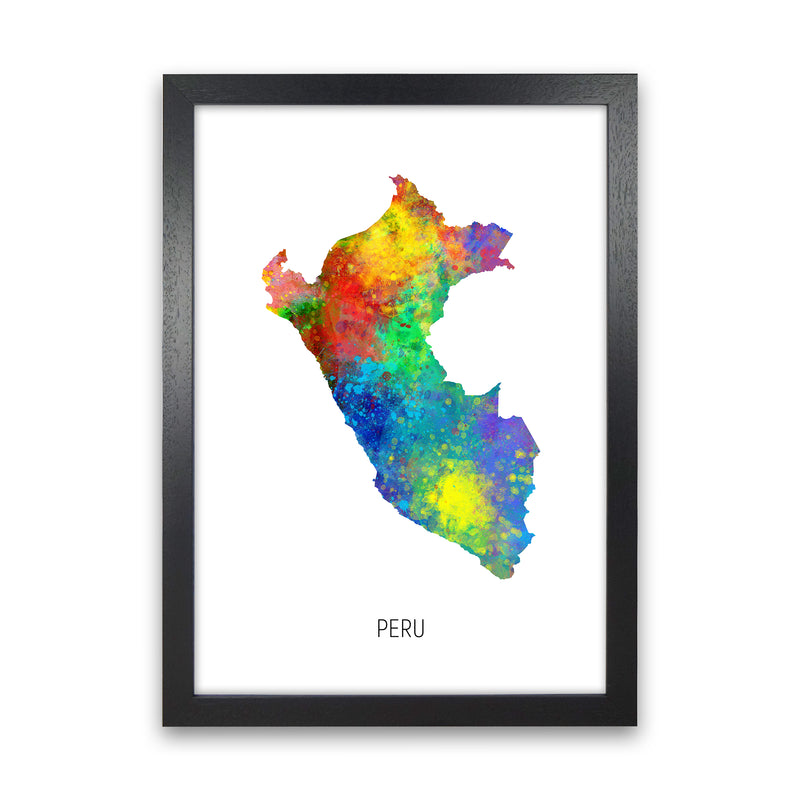 Peru Watercolour Map Art Print by Michael Tompsett Black Grain
