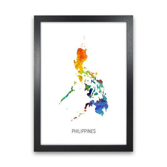 Philippines Watercolour Map Art Print by Michael Tompsett Black Grain