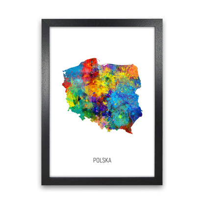 Polska Watercolour Map Art Print by Michael Tompsett Black Grain