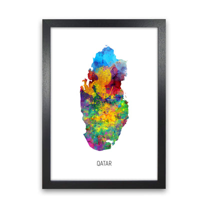 Qatar Watercolour Map Art Print by Michael Tompsett Black Grain