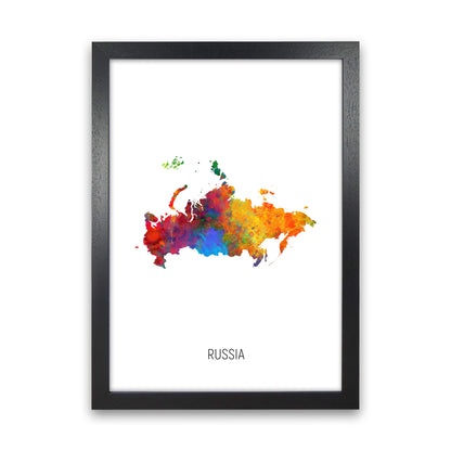 Russia Watercolour Map Art Print by Michael Tompsett Black Grain