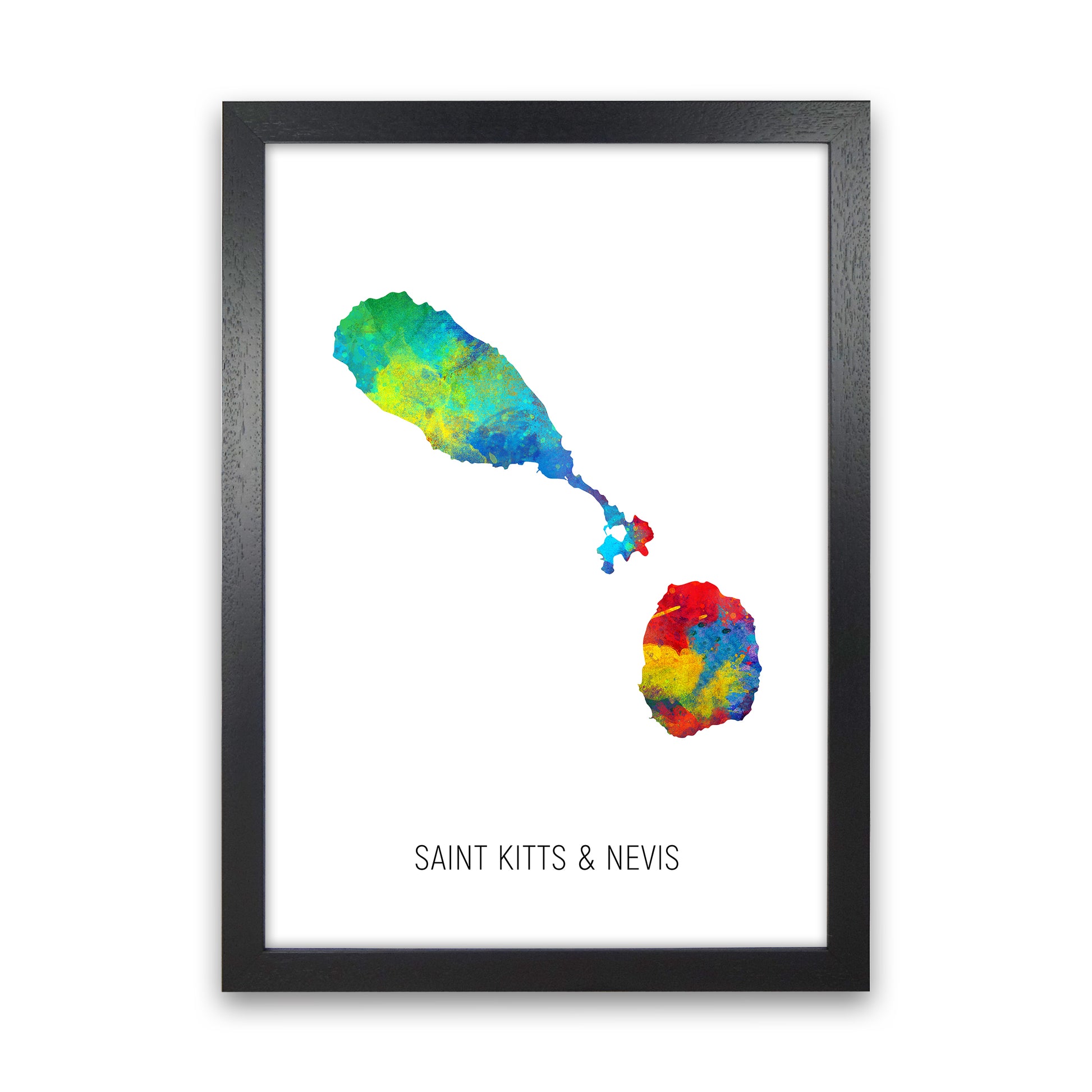 Saint Kitts And Nevis Watercolour Map  by Michael Tompsett Black Grain