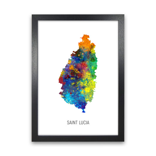 Saint Lucia Watercolour Map Art Print by Michael Tompsett Black Grain