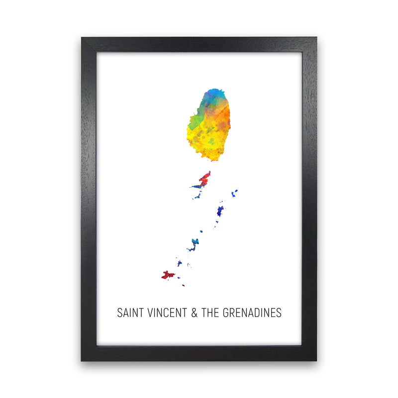 Saint Vincent And The Grenadines Watercolour Map  by Michael Tompsett Black Grain