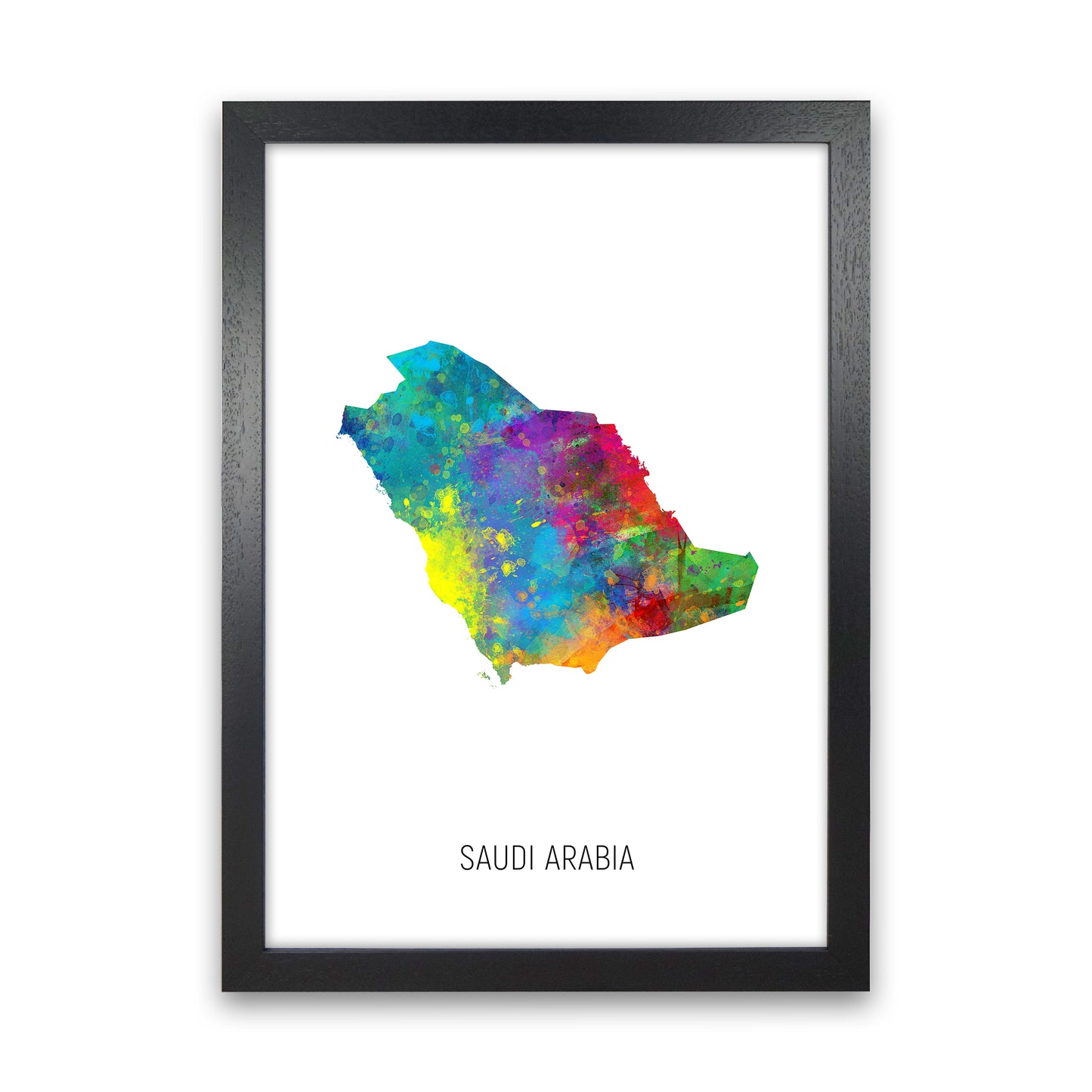 Saudi Arabia Watercolour Map Art Print by Michael Tompsett Black Grain