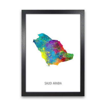 Saudi Arabia Watercolour Map Art Print by Michael Tompsett Black Grain