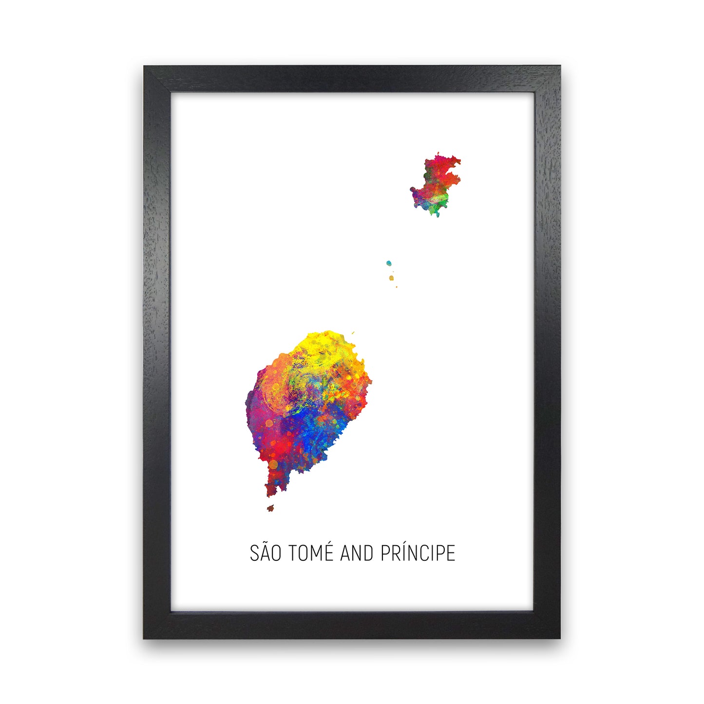 Sao Tome And Principe Watercolour Map  by Michael Tompsett Black Grain