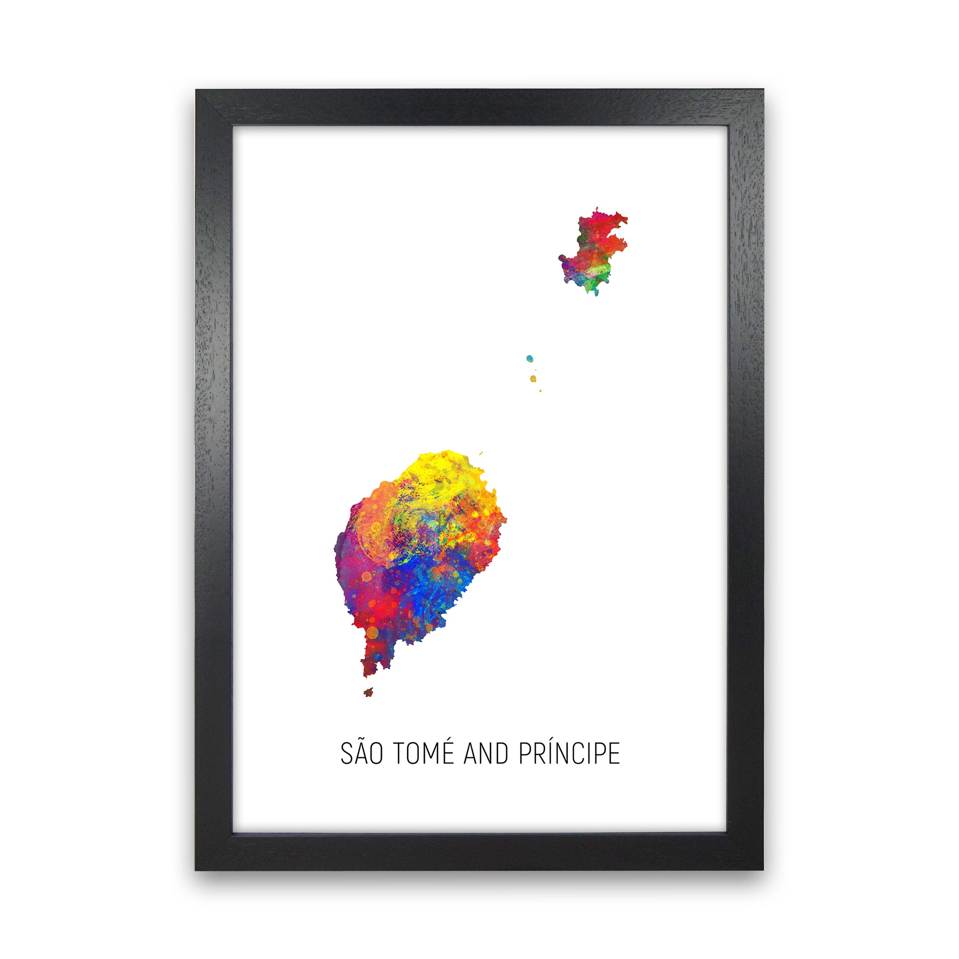 Sao Tome And Principe Watercolour Map  by Michael Tompsett Black Grain