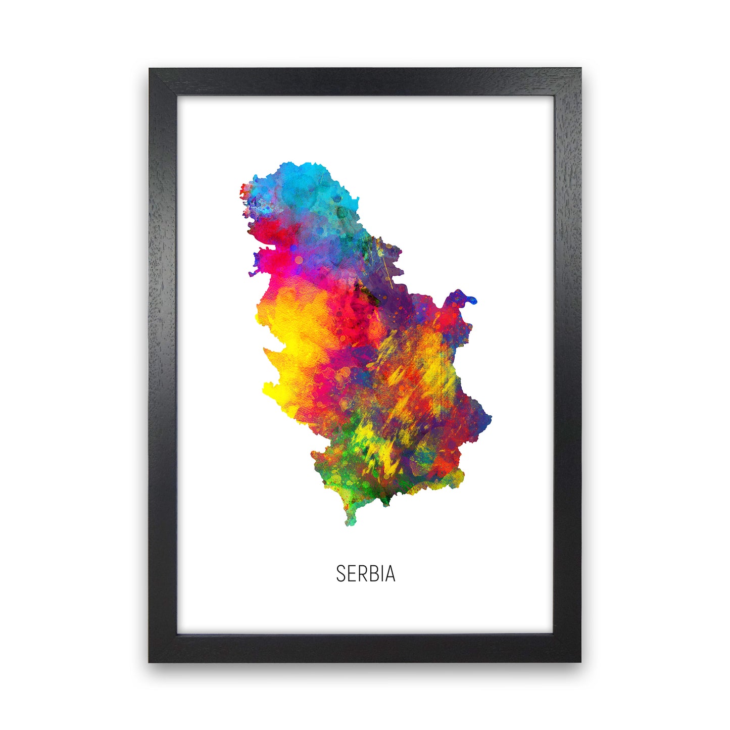 Serbia Watercolour Map Art Print by Michael Tompsett Black Grain