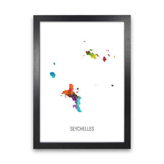Seychelles Watercolour Map Art Print by Michael Tompsett Black Grain