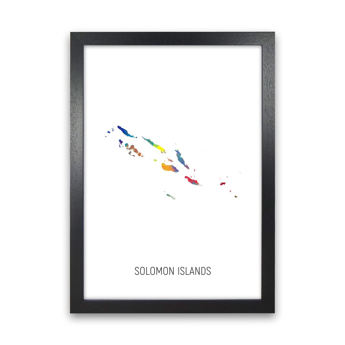 Solomon Islands Watercolour Map Art Print by Michael Tompsett Black Grain
