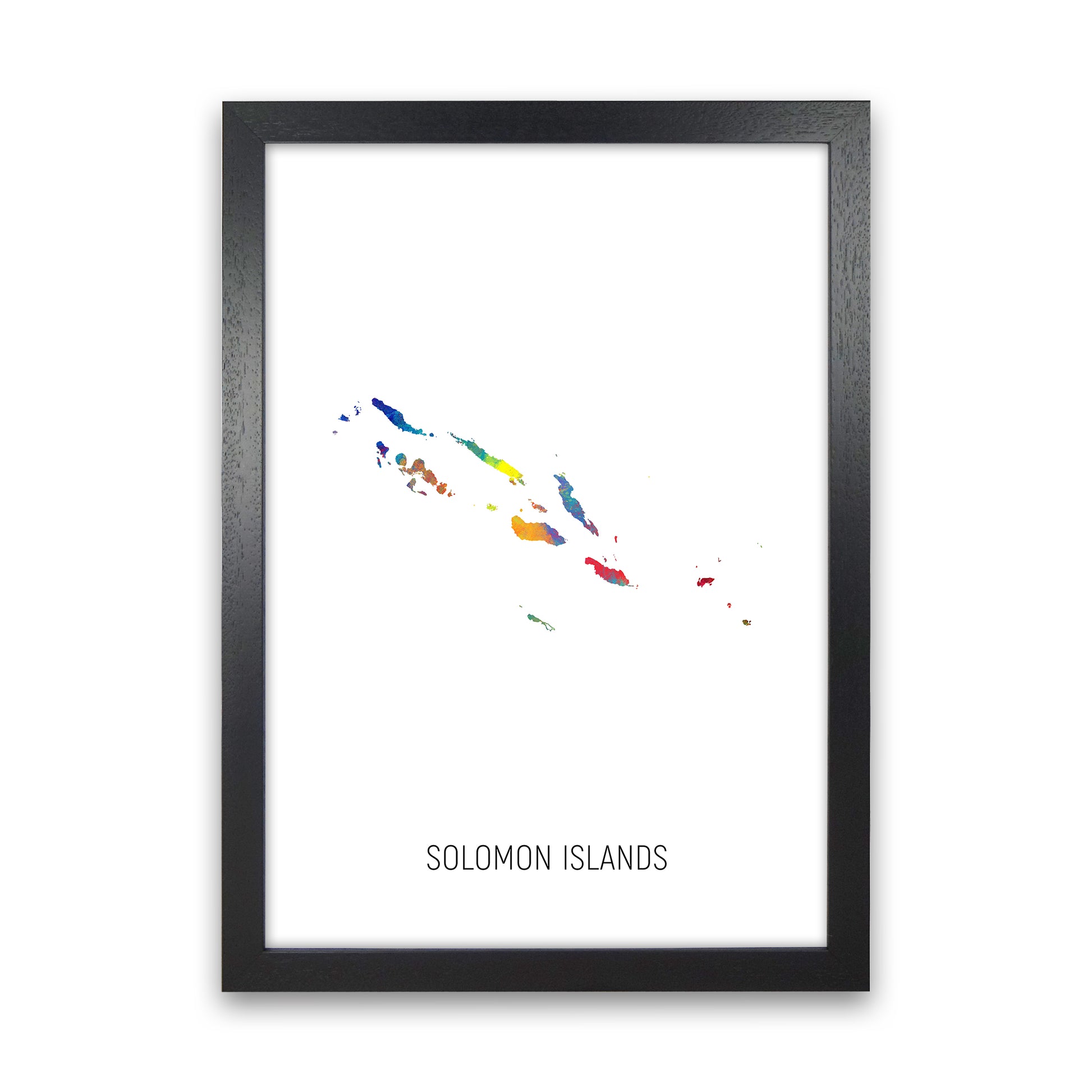 Solomon Islands Watercolour Map Art Print by Michael Tompsett Black Grain