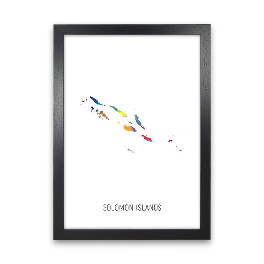 Solomon Islands Watercolour Map Art Print by Michael Tompsett Black Grain