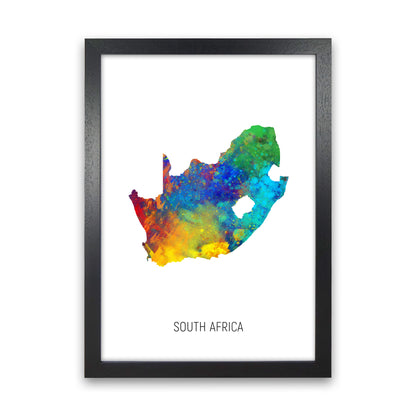 South Africa Watercolour Map Art Print by Michael Tompsett Black Grain
