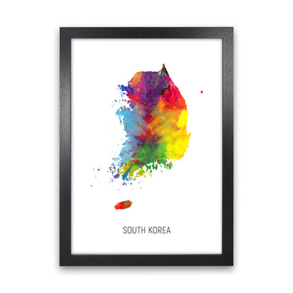 South Korea Watercolour Map Art Print by Michael Tompsett Black Grain