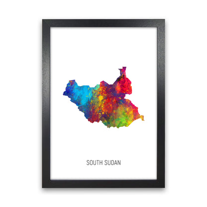 South Sudan Watercolour Map Art Print by Michael Tompsett Black Grain