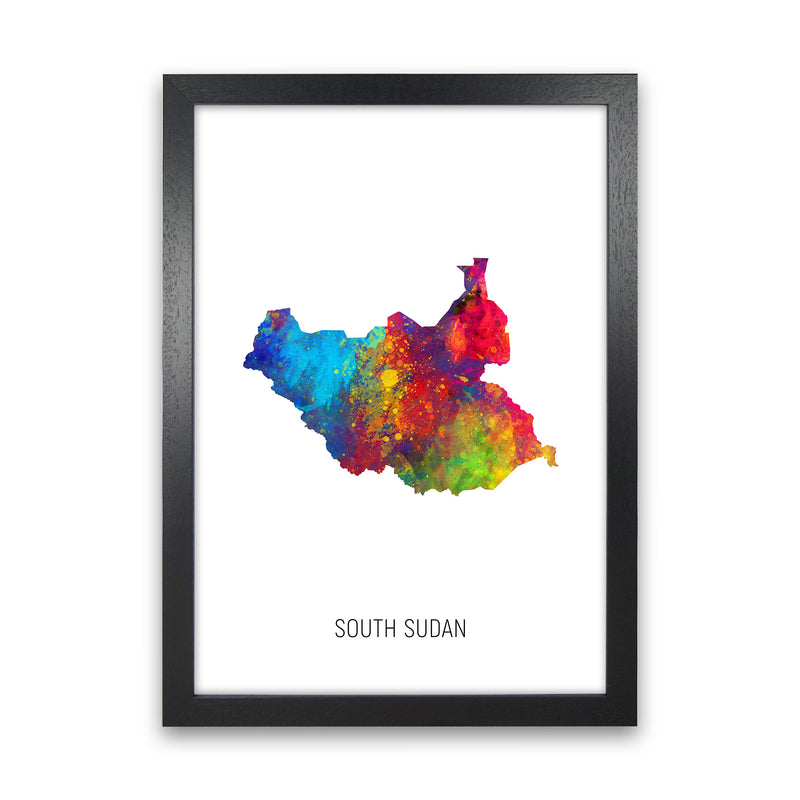 South Sudan Watercolour Map Art Print by Michael Tompsett Black Grain