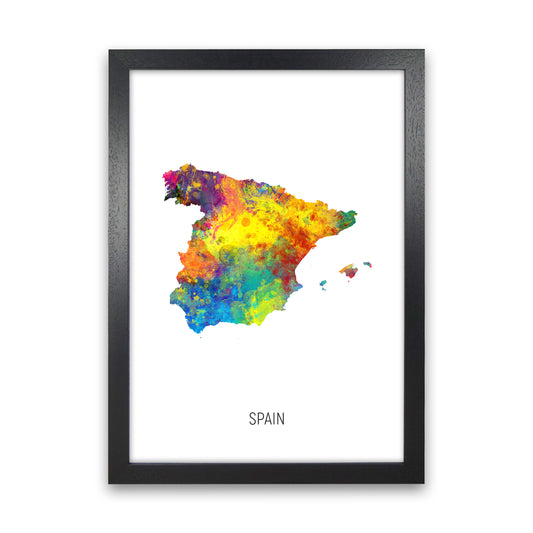 Spain Watercolour Map Art Print by Michael Tompsett Black Grain