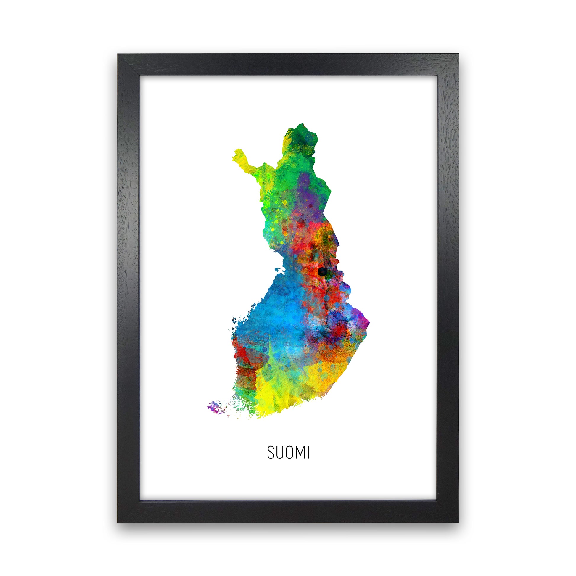 Suomi Watercolour Map Art Print by Michael Tompsett Black Grain
