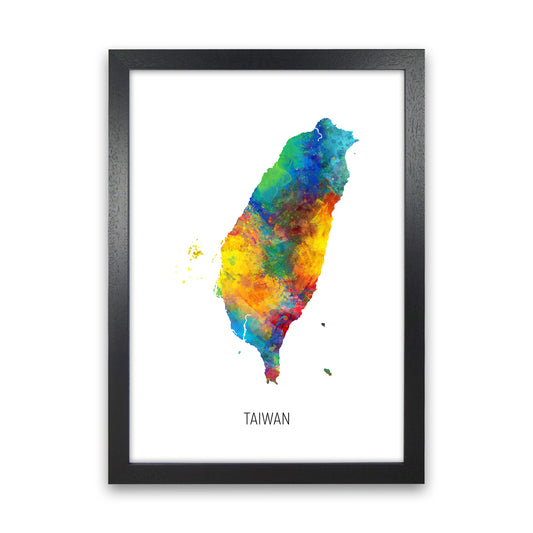 Taiwan Watercolour Map Art Print by Michael Tompsett Black Grain
