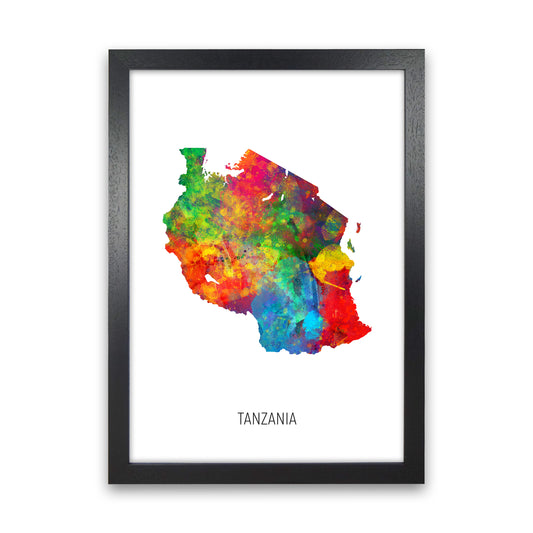 Tanzania Watercolour Map Art Print by Michael Tompsett Black Grain