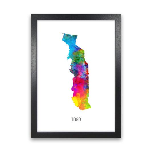 Togo Watercolour Map Art Print by Michael Tompsett Black Grain
