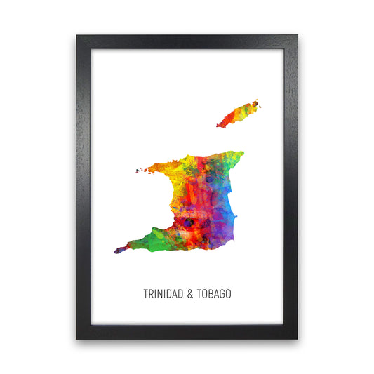 Trinidad And Tobago Watercolour Map Print by Michael Tompsett Black Grain