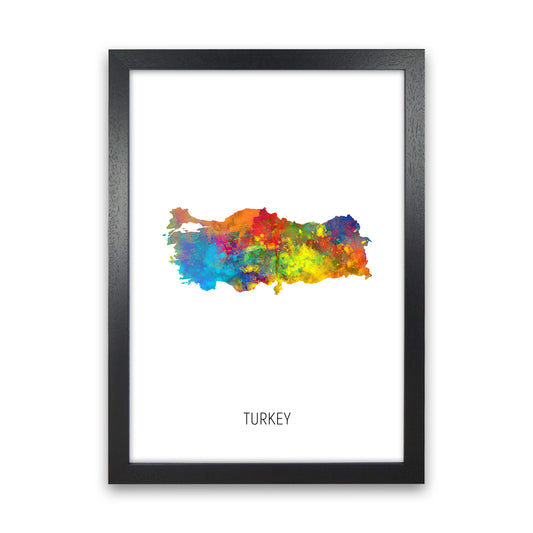 Turkey Watercolour Map Art Print by Michael Tompsett Black Grain