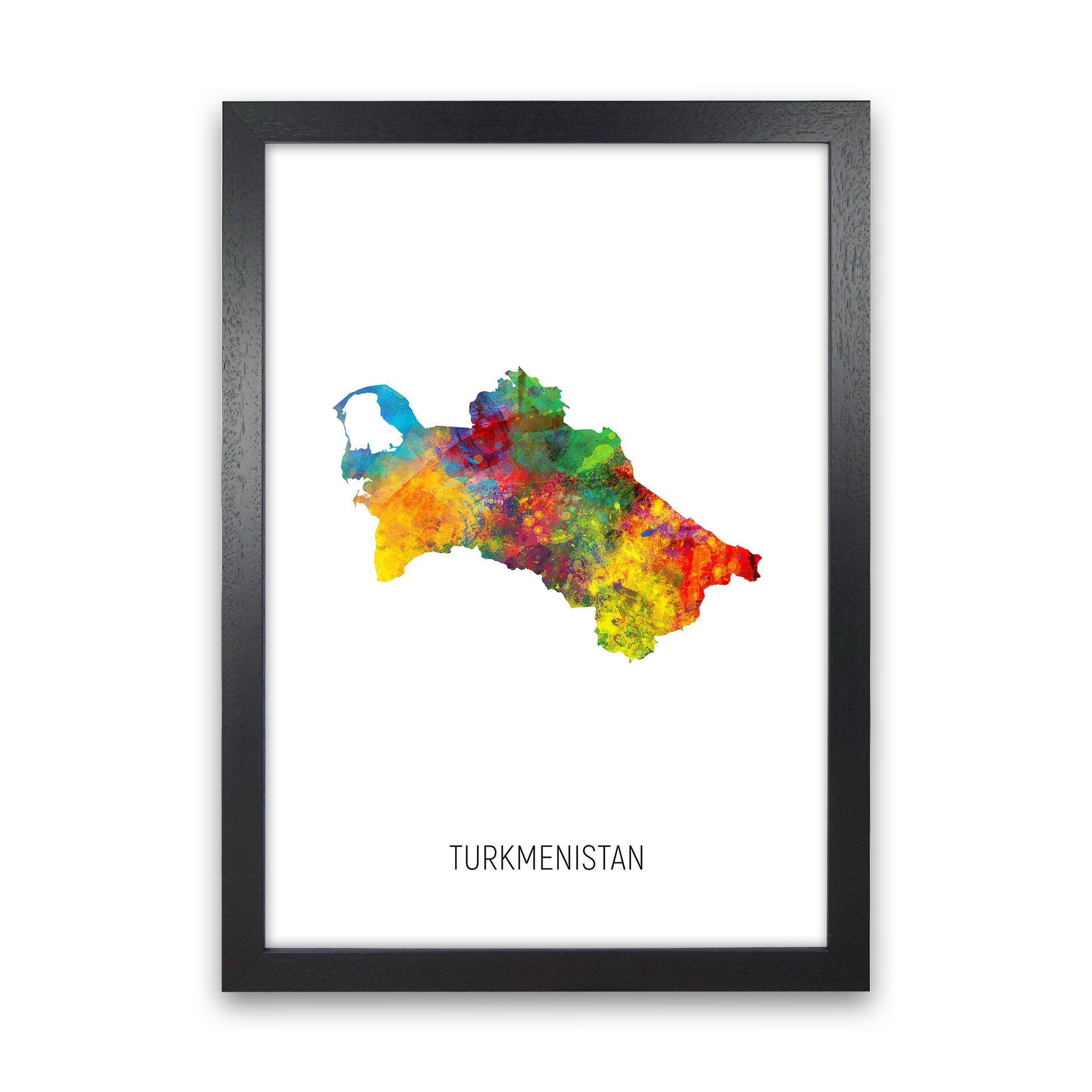 Turkmenistan Watercolour Map Art Print by Michael Tompsett Black Grain
