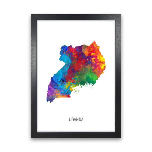 Uganda Watercolour Map Art Print by Michael Tompsett Black Grain
