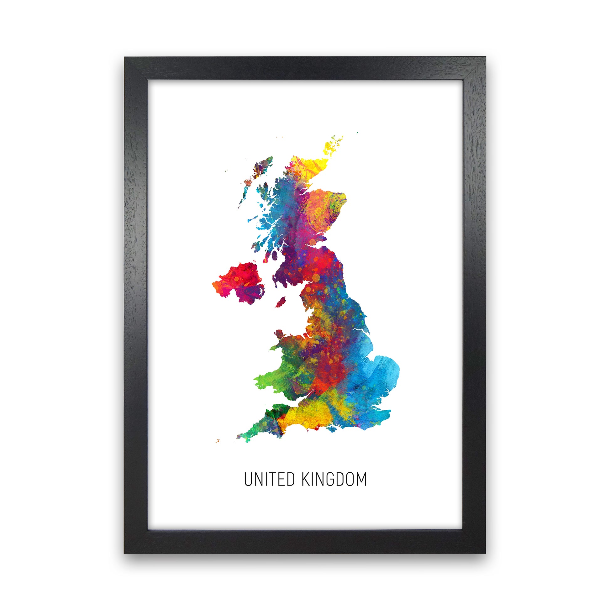 United Kingdom Watercolour Map Art Print by Michael Tompsett Black Grain