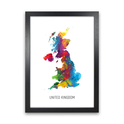 United Kingdom Watercolour Map Art Print by Michael Tompsett Black Grain